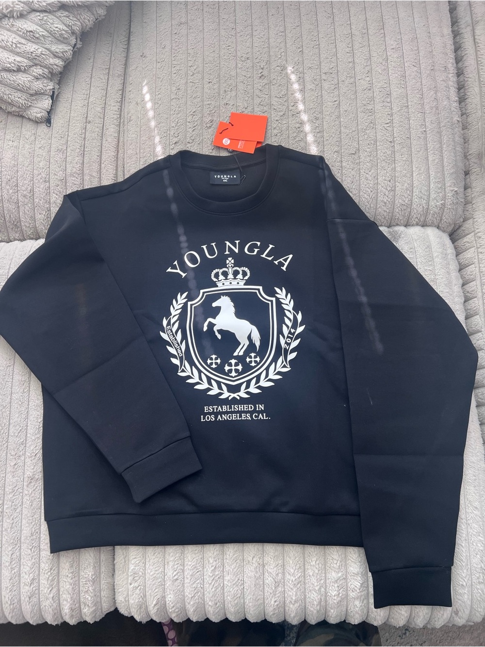 YoungLA Black Crewneck with White Crest Logo
